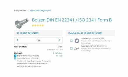Lieferzeit für Bolzen per Klick definieren