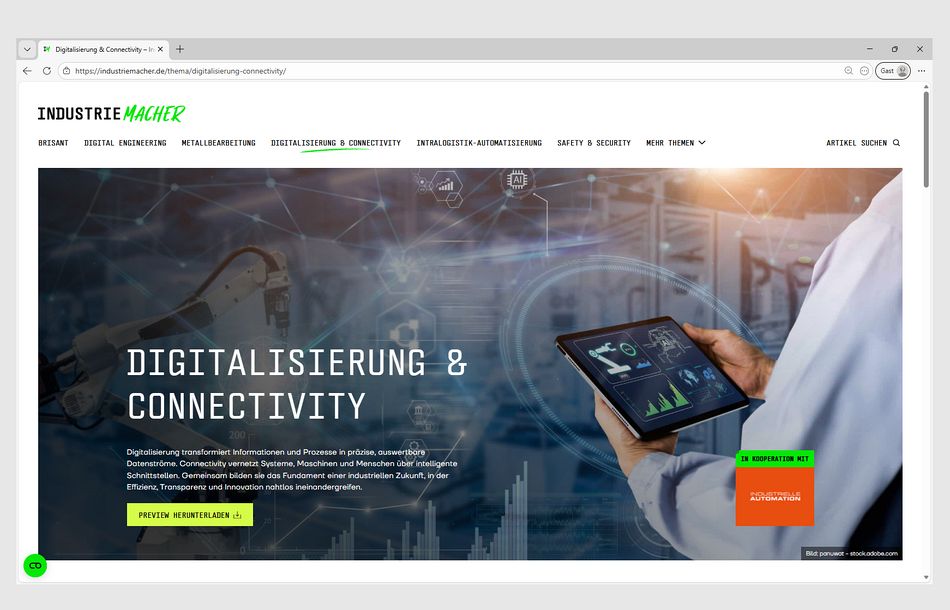 IndustrieMACHER: Die Technologien von morgen verstehen – Thema: Digitalisierung und Connectivity – industriemacher.de IndustrieMACHER: Die Technologien von morgen verstehen - Thema: Digitalisierung und Connectivity, Screenshot der Website industriemacher.de